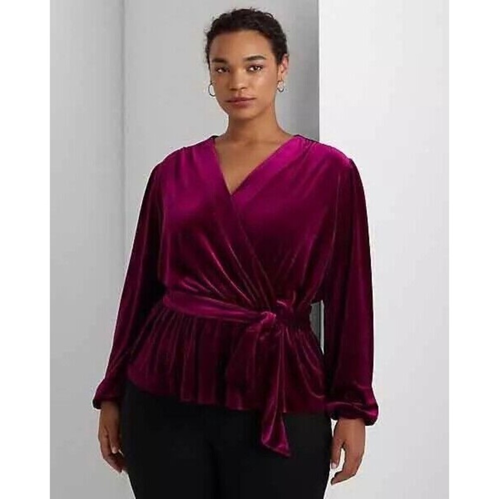 NWT $165 LAUREN Ralph Lauren WOMEN'S BLOUSE 2X VELVET TIE new